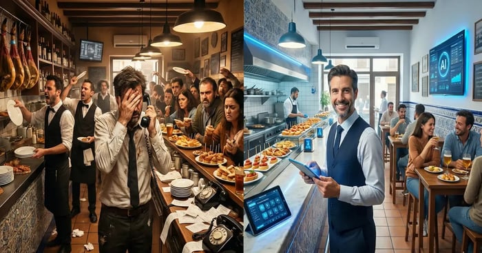 Comparativa: gestión de reservas automática con IA vs caos telefónico en restaurante